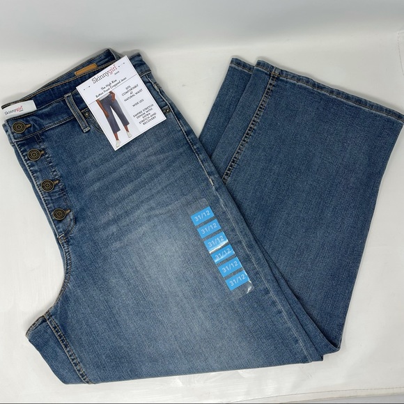 NWT! Skinny Girl High Rise Button Front Cropped Wide Leg Denim Stretch Jeans - Picture 5 of 14